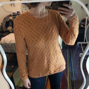 Orange lace long sleeve knit sweater top